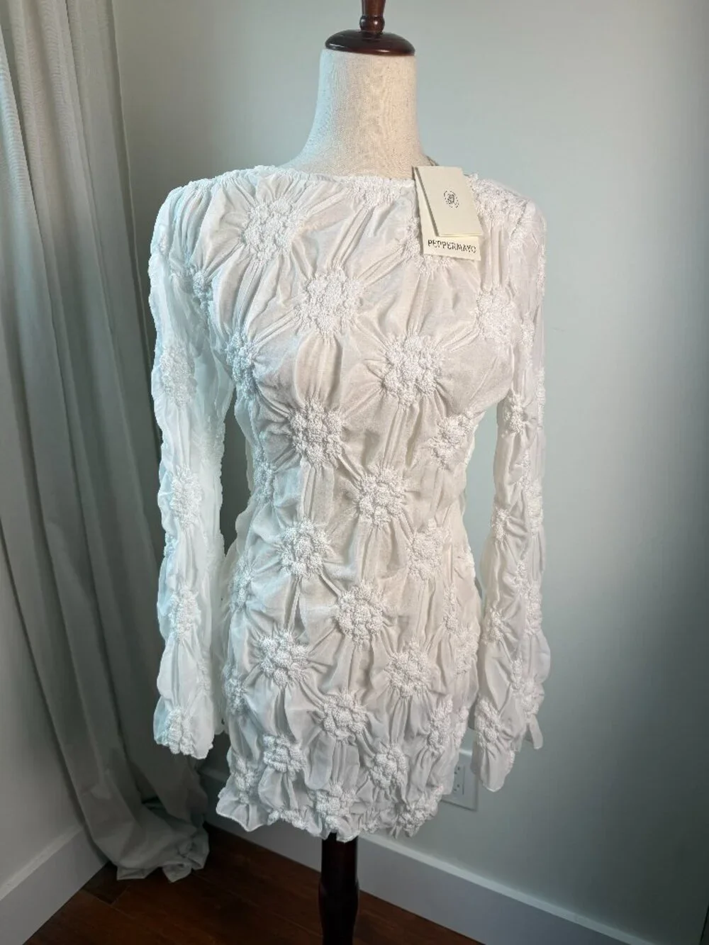 NWT Peppermayo Mia Long Sleeve Dress - Ivory Textured Size 4